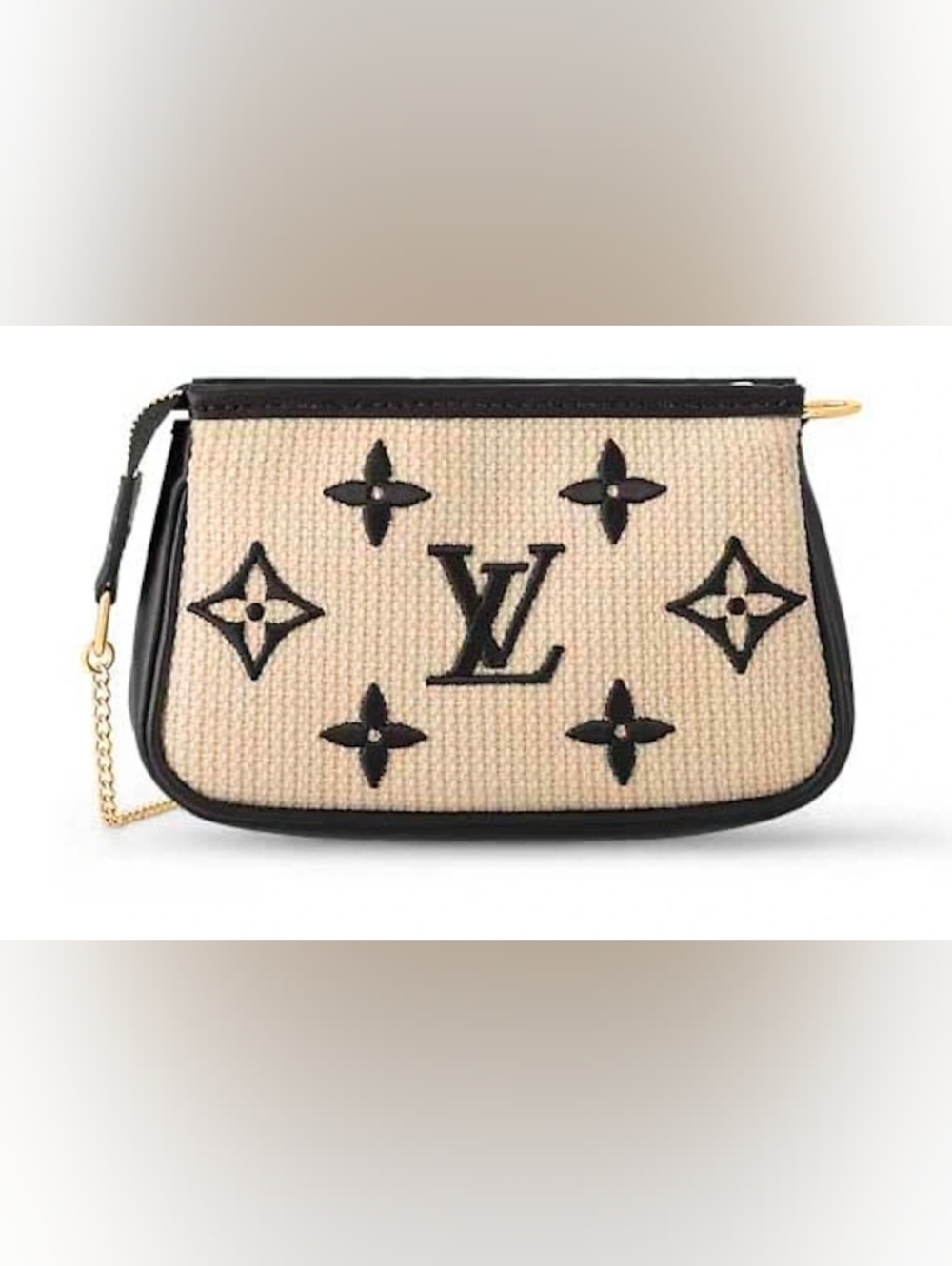 Louis Vuitton Beige Raffia Wristlet with Black Trim
